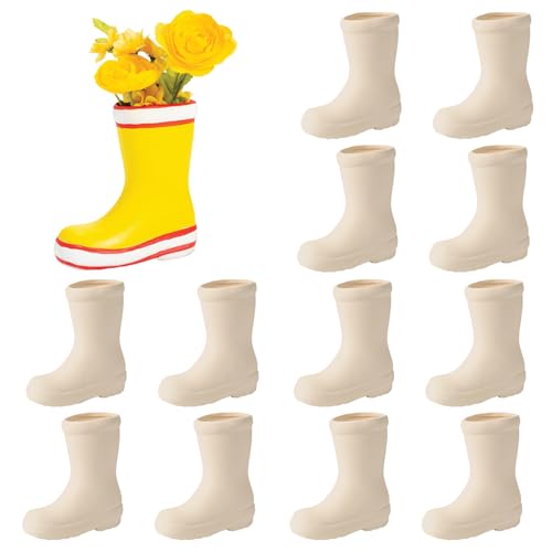 Fun Express Ceramics to Paint - DIY Ceramic Boot Vase Planter Kit Set of 12 | Ready-to-Paint Pottery...
