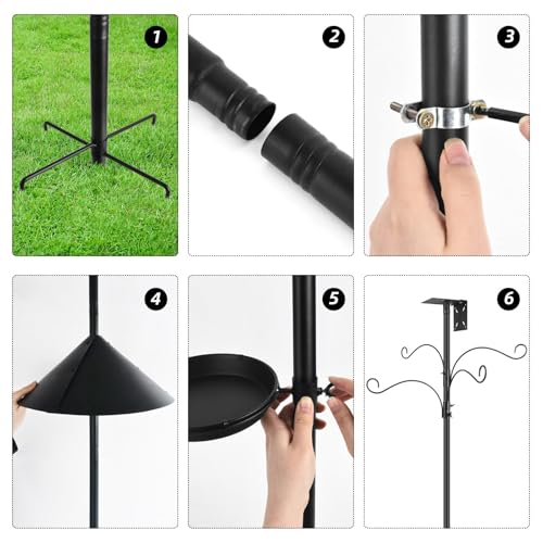 Bird Feeders Hanging Station, Heavy Duty Metal Bird Feeding Station, 232cm Tall Free Standing Multi Bird Feeder Pole Stand Hanger for Attracting Garden Wild Birds - Image 6
