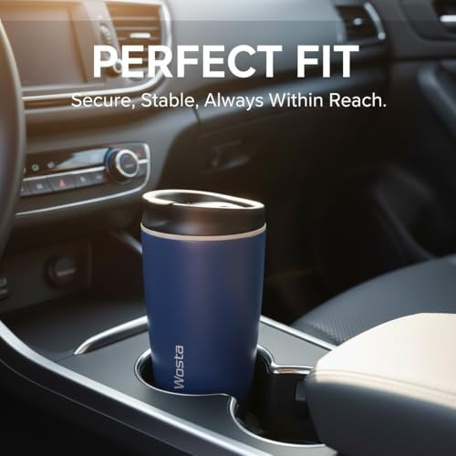 Image of Wosta SmoothSip Slider Insulated Stainless Steel Coffee Tumbler, Reusable Iced Coffee Cup, Hot Coffee Travel Mug, BPA Free 12 oz / 380 ml. (Blue)
