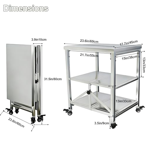 Carros de servicio de acero inoxidable multiusos con ruedas bloqueables 60cm 3