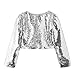 Girls Sequins Cardigan Long Sleeve Open Front Glitter Cropped Blazer Bolero Shrug for Party Dress Silver