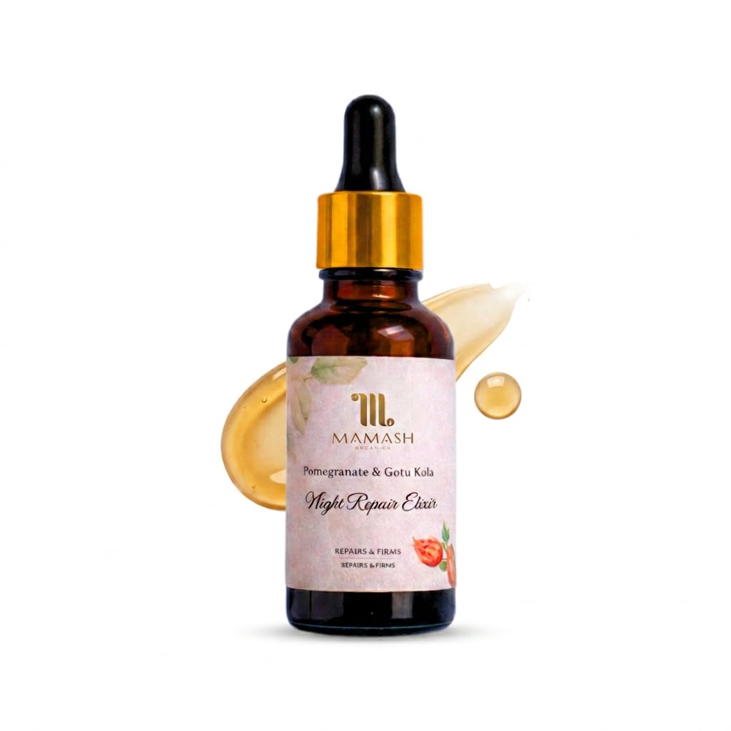 Mamash Pomegranate & Gotu Kola Night Repair Face Oil 30ml | Bakuchiol Plant Retinol | No Peeling No Purging | COSMOS Organic Certified | Collagen Boosting | Dark Spots & Acne Scars | All Skin Types