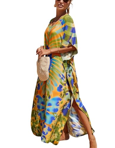 Image of NFVNKJ Women's Plus Size Beach Lounge Kaftan Maxi Dress Swimsuit Coverup for Women