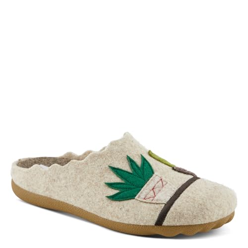 Flexus Women's HAPPYCACTUS Wool Felt Slides with Cactus Embroidery, Removable Insoles, and Rubber Outsole2