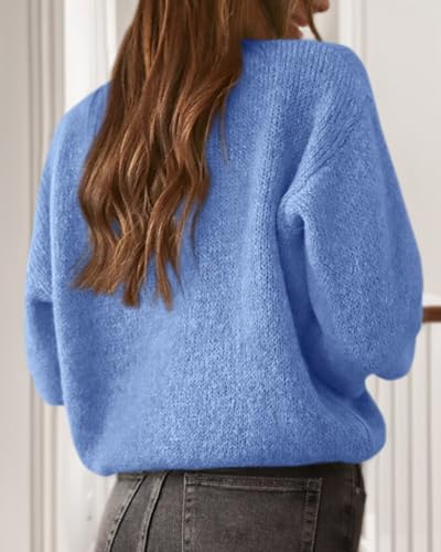 KIRUNDO Cardigan Sweaters for Women Fall 2026 Crewneck Button Up Sweater Tops Casual Loose Open Front Knit Outerwear Coats(Blue, Small) — view 2