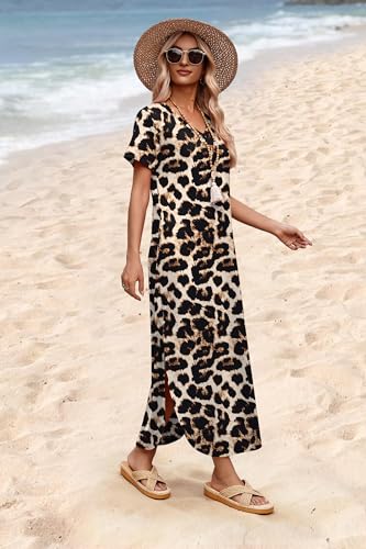 Image of WIHOLL Women's Summer Short Sleeve Dresses Maxi Dress Vacation Beach Sundresses 2026 with Pockets