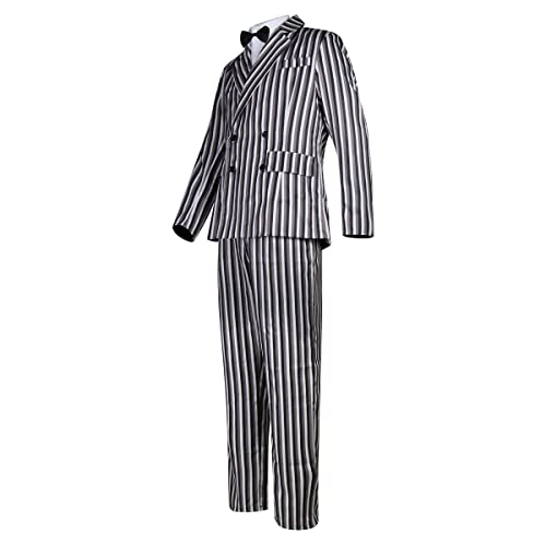 Gomez Addams Costume Mens Gangster Stripe Blazer Pants Shirt Necktie Halloween Family Suit For Men L #TOP2