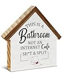 Funny Sarcastic Bathroom Decor, This is a Bathroom Not an Internet Cafe House Shaped Wood Block Sign, Rustic Toilet Restroom Decor for Table Shelf