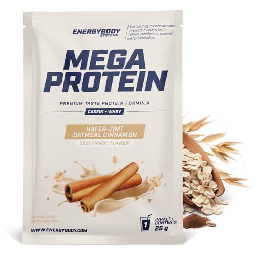 Energybody® Mega Protein Pulver Probierpaket „Hafer-Zimt“ - 1x25g - Mehrkomponenten Protein mit Casein Whey Mix als Eiweiss Protein Pulver/Proteinpulver Probierpackung