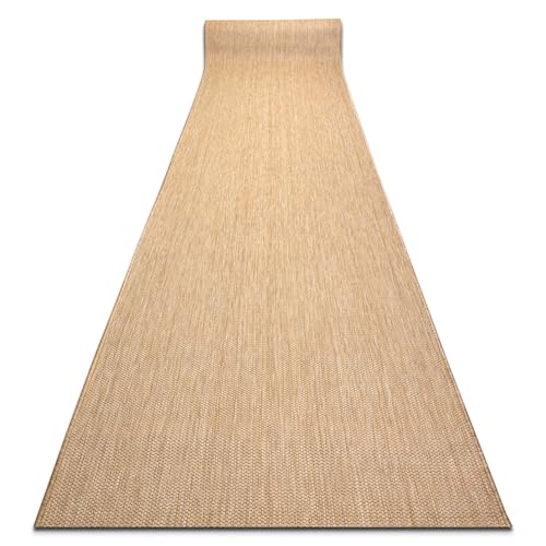 rugsx Alfombra de Pasillo SION Efecto sisal, Tejido Plano, Resistente y fácil de Limpiar, Interior Exterior, Cocina Entrada balcón terraza, Ecru Natural 80x580 cm