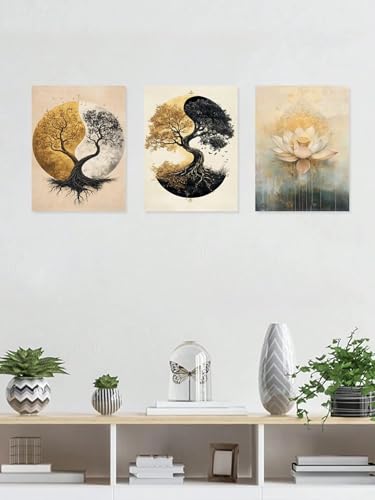 Cadre 80 x 120 cm x 3 triptyque moderne fleur de lotus - 3