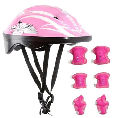 Juego de Equipos de protección para niños, Casco para niños y Almohadillas para 7 Piezas/Set de Dibujos Animados con Estilo para niños con Correa para la Correa Ajustable para el Equipo de protección