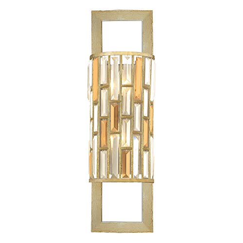 Image of Twin Wall Light - Rectangular Prisms of Amber Pearl & Clear Crystal in A Metal Frame - Silver Leaf - LED E14 60W Bulb