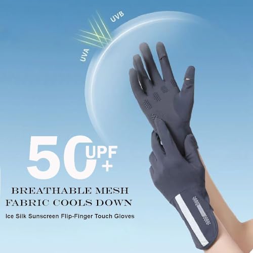 Image of LUVINA 2 PCS Hand Gloves for UV Sun Protection, Breathable Sunscreen Driving Glove Cooling Arm Full Finger, Ice Silk Non-Slip Touch Screen Anti Uv Glove (Grey, Gloves)