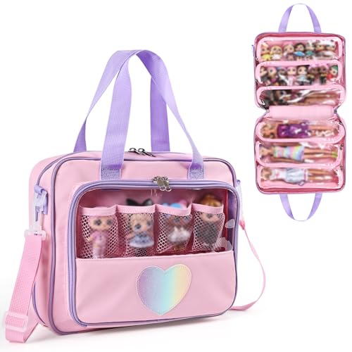 Doll Carrying Bag Compatible with LOL Surprise Dolls Storage Organizer Compatible with Barbie Dolls 6-12Inch Multiple Pockets for Accessories(Bag only)