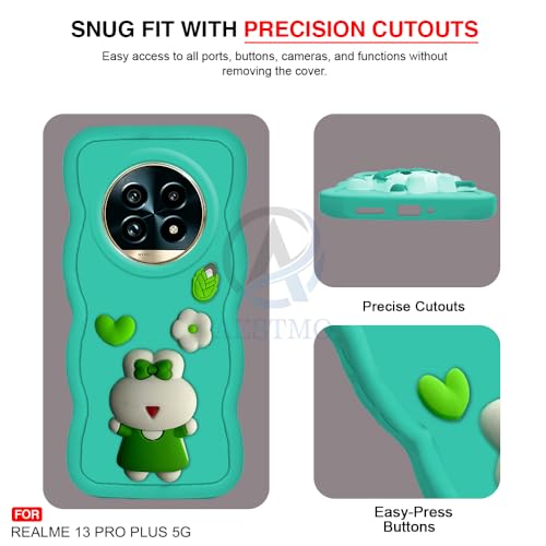 Image of AESTMO Back Case Cover for Realme 13 Pro 5G / Pro Plus | 3D Cute Fun Cartoon Characters | Anti Slip Grip Cute Wave Curly Frame Shape | Back Cover for Realme 13 Pro 5G / Pro Plus (MintGreen)