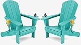 SERWALL Adirondack Chair with Cup Holders - Composite Adirondack Chairs Set of 2 HDPE Outdoor Chairs All Weather Use- Aruba