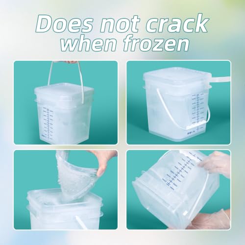 Image of ASEVAT 2 PCS 1 Gallon Clear Square Food Grade Bucket with Graduated Markings & Lid, Heavy-Duty Plastic Pail with Comfort Grip Handle for Food Storage & Cleaning