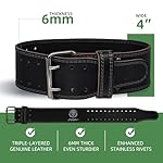 Weight lifting Belt (6mm Thick) - Genuine leather, offering back support. Double-pronged buckle, ideal for weightlifting, powerlifting, squats and deadlifts - Image 2