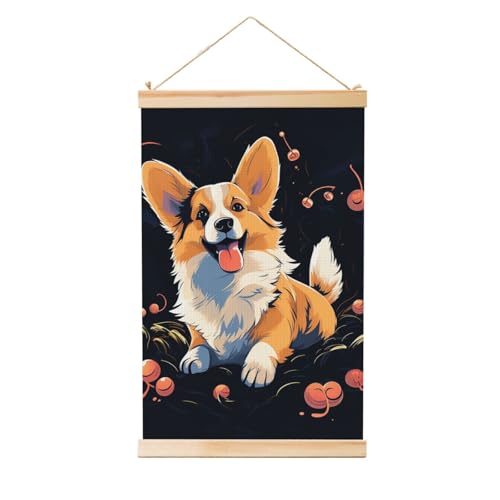 Art vintage poster chien Corgi - Toile suspendue en bois 91,4x61 cm