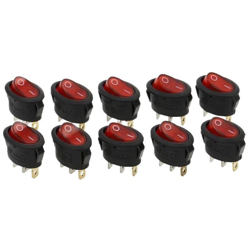 10Pcs KCD1 Oval Rocker Switch 3/2Pin 10A Power Switch 6A 250V 10A 125V ON-Off-ON ON-Off Boat Shape Switch Red Elliptical(2D3P-Red-LED)