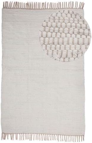 carpetfine Flickenteppich Kelim Chindi Uni Weiß 60x90 cm, handgew...