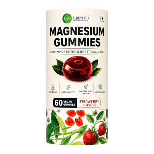 Image of Gut and Beyond Magnesium Gummies 60 Count | High Absorption Magnesium Supplement | Relieves Leg Cramps and Muscle Tension | Supports Sleep, Stress and Energy | Vegetarian | Strawberry Flavour