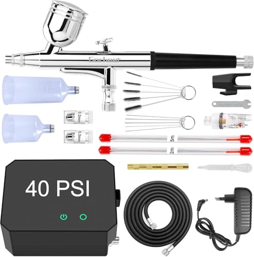 Powate 40 PSI Kit Airbrush Aerografo con Compresor Dual Action 3 Modos...