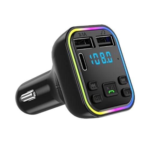 Transmisor FM Bluetooth 5.3 Coche, Adaptador Bluetooth Radio Coche Inalámbrico Reproductor MP3 Coche con 2 Puertos USB 3.1A, FM Transmisor Soporte Tarjeta TF, USB, Flash Drive