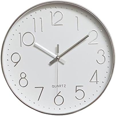 jomparis Modern 12" Battery Operated Non-Ticking Silent Sweep Movement Wall Clock Decorative for Office,Kitchen, Living Room, Bedroom, Bathroom Plastic Frame Glass Cover (Silver,Arabic Numeral)