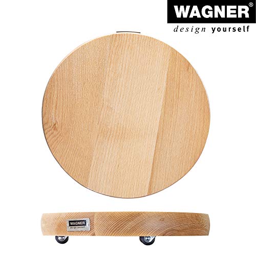 WAGNER Pflanzenroller MASSIV Ø 25 x 5 cm I Pflanzenroller für Innenbereich, Buche natur I Blumenroller aus FSC®-Massivholz I Kübelroller aus Holz I Tragkraft 100 kg I Made in EU - 20027101