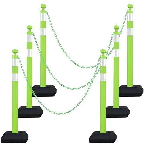 Image of OrangeStar 6 Pack Traffic Delineator Posts, 40 inch Crowd Control Stanchions