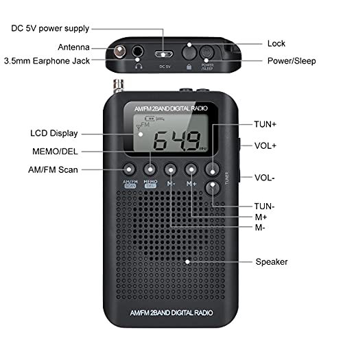 AM FM 2-Band-Radio COVVY Digital 12 / 24H-Zeitanzeige Radio Batteriebetriebenes Radio Persönliches Stereo-Radio mit… - Image 4