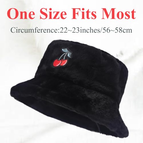 Image of Bucket Hat Women Furry Fuzzy Bucket Hats for Ladies, Winter Warm Fluffy Plush Faux Fur Hat for Women