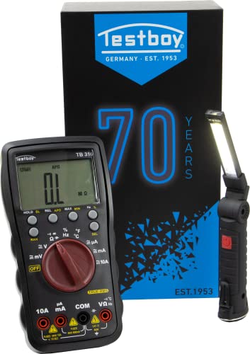 Testboy Jubi-Box 316 Black Edition and Free Light 150 (Precise Measurements, Robust and Durable, Large Measuring Range, Data Hold Function, Dimensions: 185 x 95 x 40 mm), Black