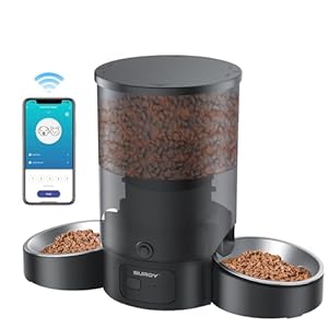 Automatic Cat Feeder for 2 Cats, SURDY 2.4G WiFi Smart Pet Feeder with APP Control for Remote Feeding, 3L Timed Pet Feeder Programmable 1-10 Meals, Dual Power Supply, Desiccant Bag, 10s Meal Call