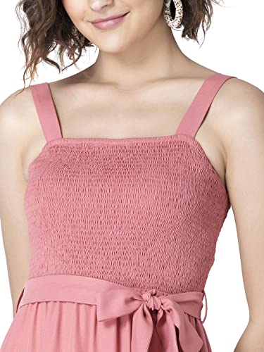 Image of FabAlley Dusty Pink Belted Smocked Back Midi Dress