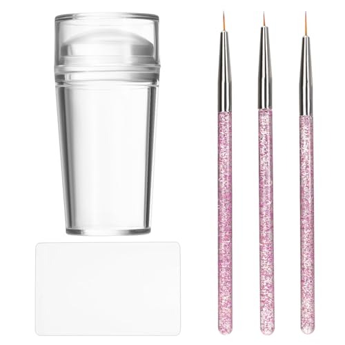 Nagelstempel Nail Stamp Klare Silikon French Nails Stempel French Nail Art Stamper Kit Nail Stamper Nagel Stempel mit Schaber Nagel Pinsel für Französische Maniküre Home DIY Nail 5 Stück