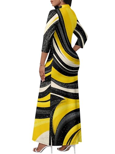 Image of PinkPatty Women's Casual 3 /4 Sleeve Polo V Neck Bodycon Maxi Dress