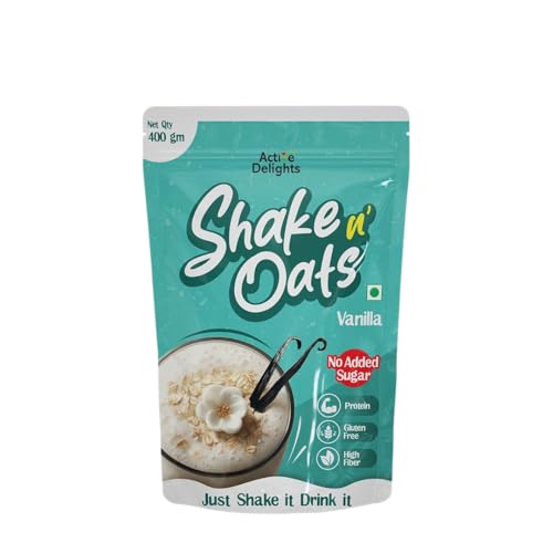 Active Delights Shake n Oats Vanilla Flavour 400g | Instant Oats Drink Mix | High in Protein, Calcium & Fibre | Healthy Breakfast Shake | No Added Sugar | Gluten Free | Ready in 30 Seconds | Made with Australian Oats | Supports Weight Management | Diet Food