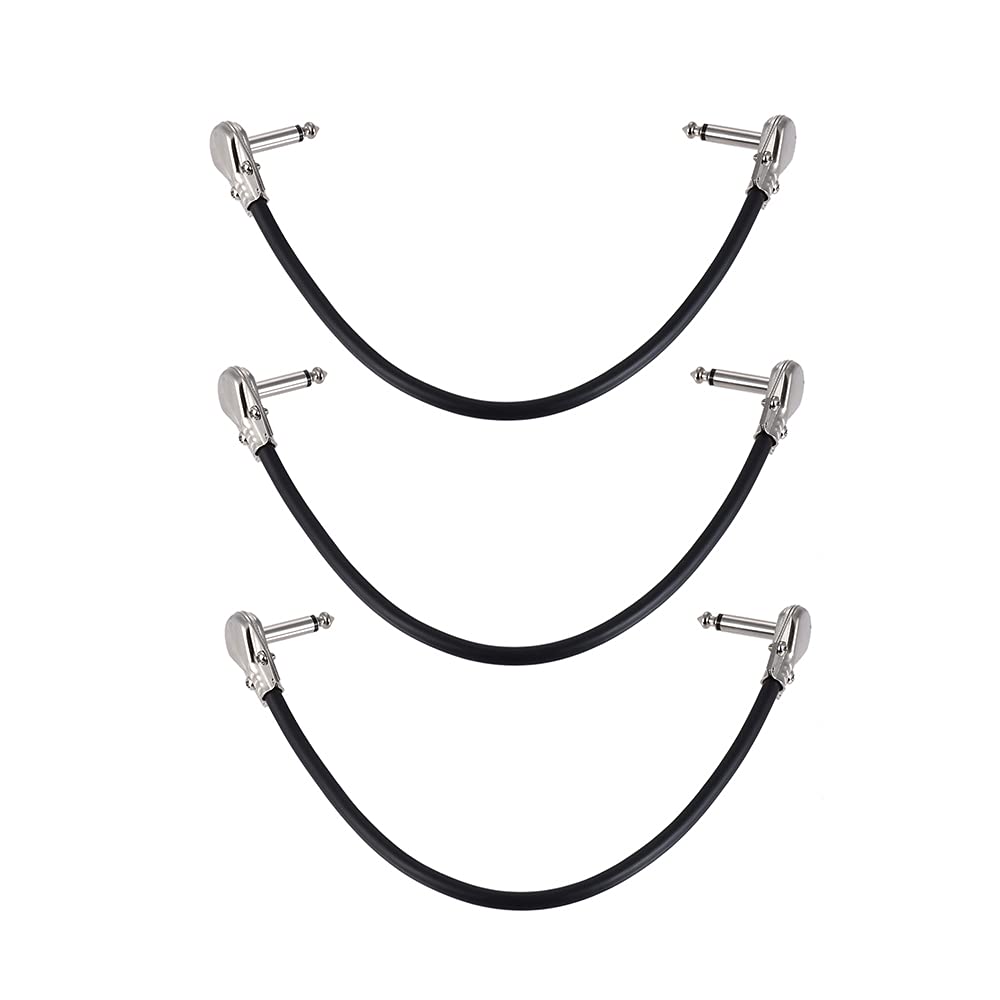 wowobjects® 30cm/ 12in Guitar Effect Pedal Instrument Patch Cable 1/4" Silver Right-Angle Plug Bla PVC Ja et, 3-Pa