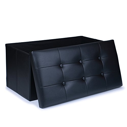 Wonenice 30 Inches Faux Leather Folding Storage Ottoman Bench, Ottoman Toy Folding Storage Box, Hold Up To 300 Lb, Black #TOP4