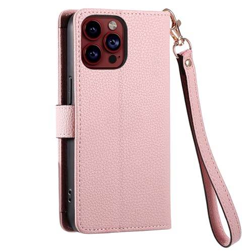 VEEMOS Zipper Wallet Case for Apple iPhone 15 Pro Max Phone Case with Purse Card Holders RFID Blocking Leather Flip Case Book Cover Wrist Strap Women - Image 3