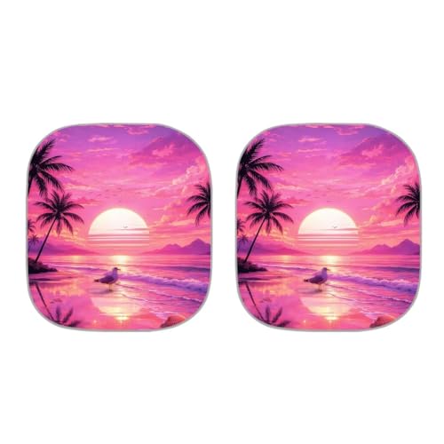 Image of Car Sun Shade Windshield Sunshade Pink Sunset Palm Tree Auto Interior Protector Foldable 2-Piece Sun Visor Windshield Cover Automotive Interior Accessories Fit Most Cars
