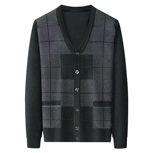 Men's V Neck Cardigan Fit Sweater Button Down Open Front Sweater Wool Blend Knitted Casual Sweaters