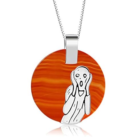 Lotus Fun S925 Sterling Silver Pendant The Scream Painting Pendant Natural Agate Creative Popular Handmade Unique Jewellery for Women and Girls Cover