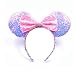 Mouse Ears Bow Headbands Glitter Princess Party Decoration Belle Cinderella Jasmine Mermaid Mouse Ears Headband for Girls (Magic pink and purple)