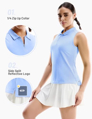 Image of MIER Womens Sleeveless Golf Polo Shirt, UPF 50+ Quick Dry Quarter Zip Tops
