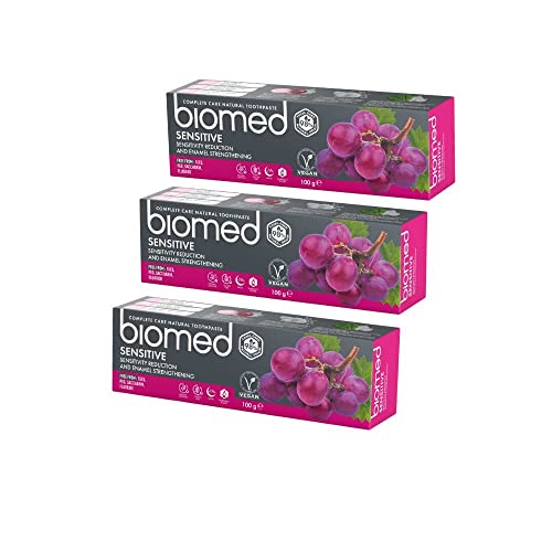 Biomed Sensitive 98% natürliche Zahnpasta | Empfindlichkeit & Zahnschmelzstärkung | Roter Traubenkernextrakt, vegan, SLES-frei, 100 g, 3 Stück