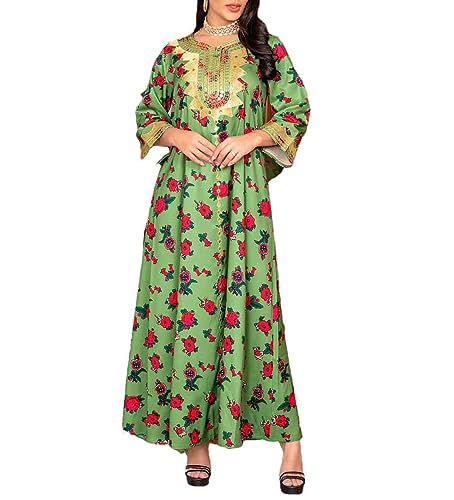 VMAKBUWIS Fashion Long Sleeve Women Ladies Muslim Abaya Full Length Floral Dress Dubai Robe Moroccan Gown EN8 XL